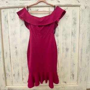 Lulus pink off the shoulders ruffled dress